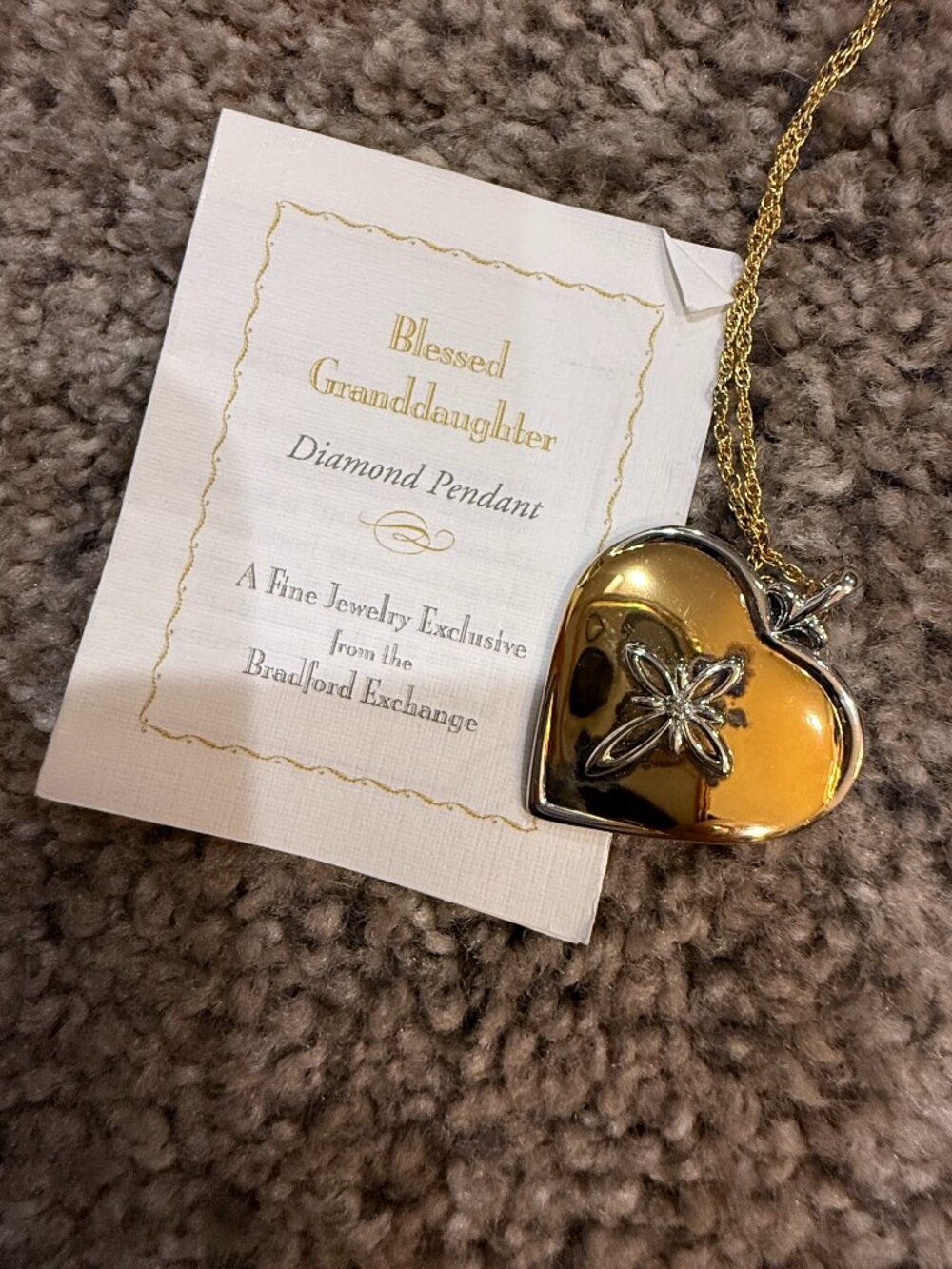 Bradford Exchange Blessed Granddaughter Heart Pendant Necklace Diamond COA